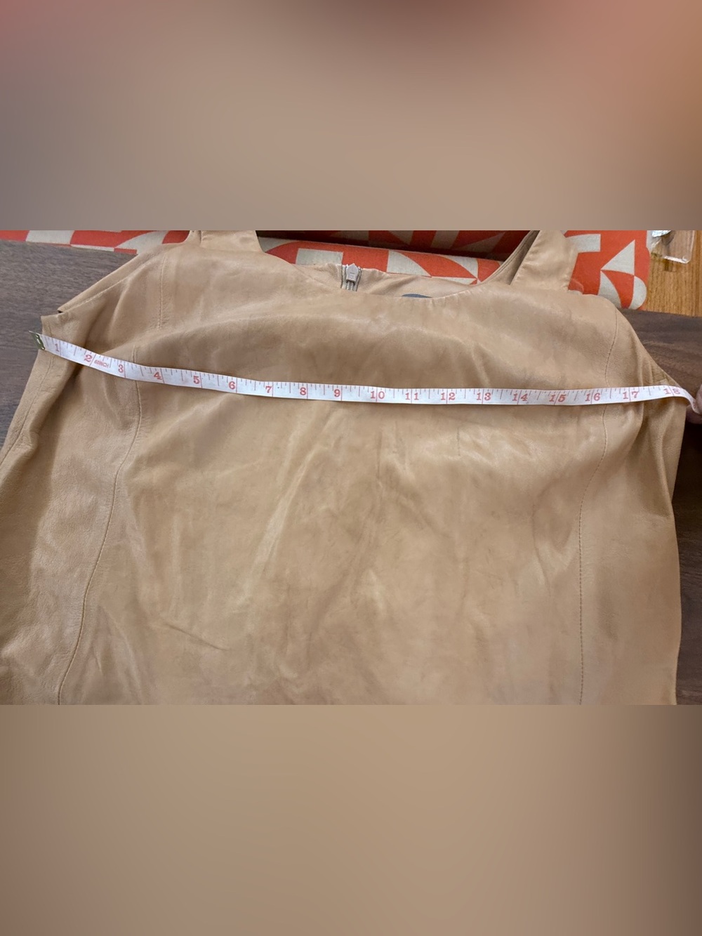 Vince Tan Leather Scoop Neck Shift Dress Front Pockets Size 12 - Picture 13 of 15